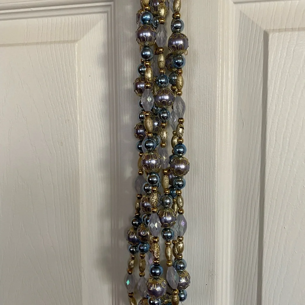 Holiday Gold & Blue Decorative Beaded Garland